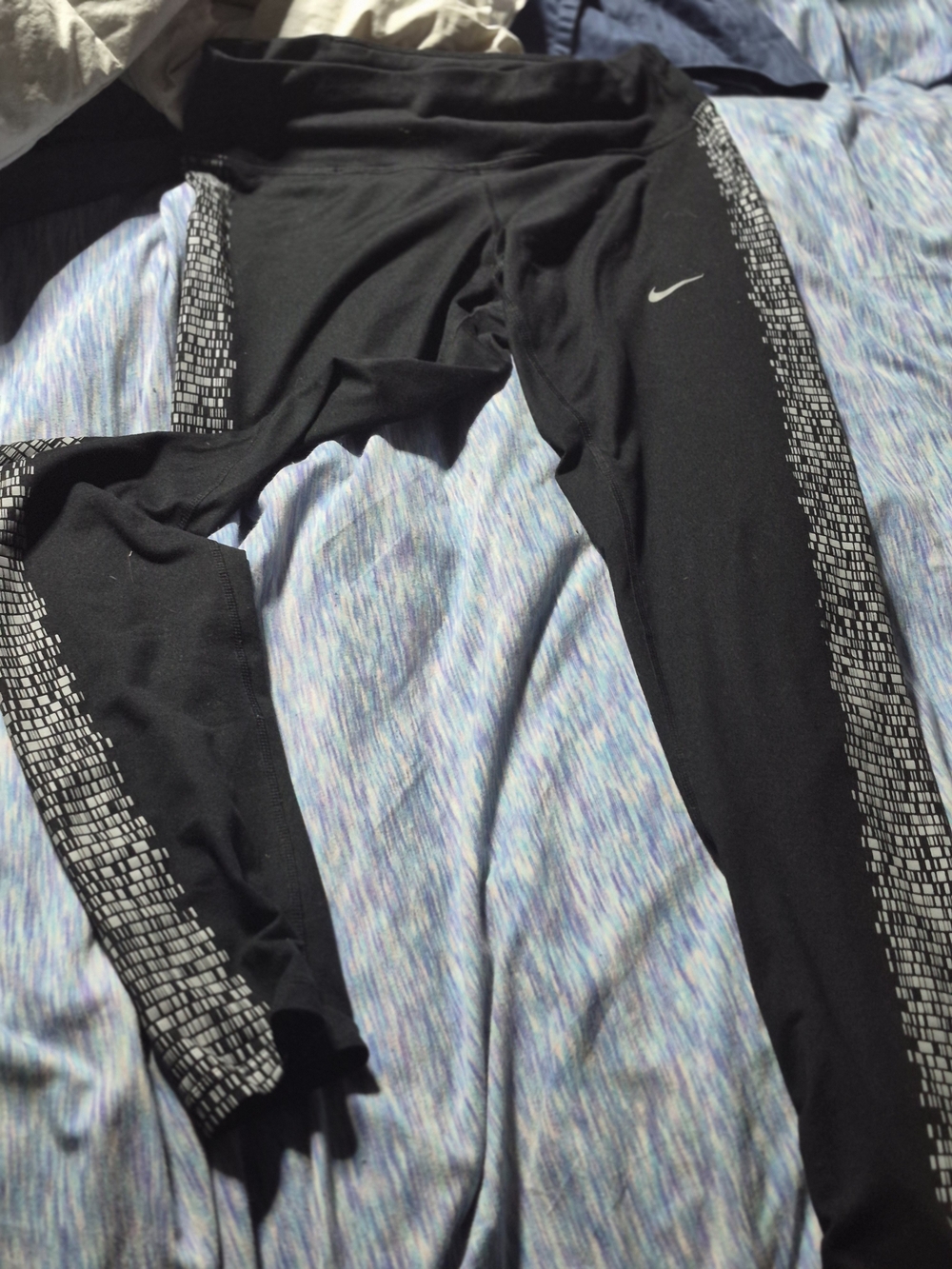 Nike Black Girls' Leggings with White Pixel Side Stripes